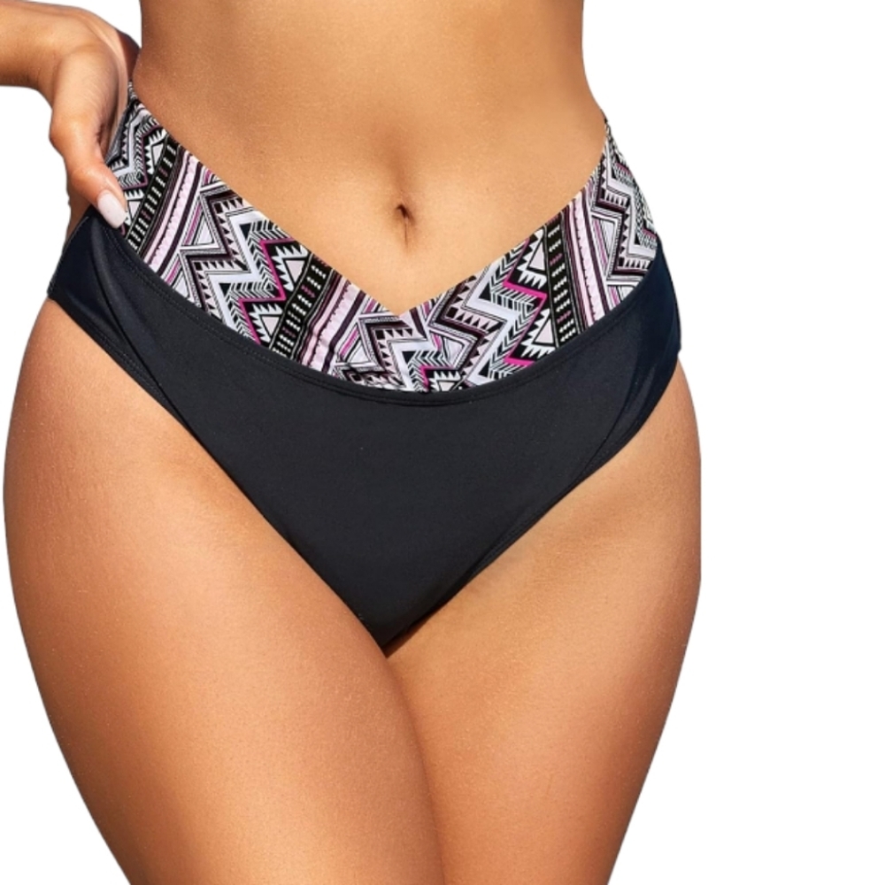 Womens Large • High Waisted • Mid Coverage • Fold Over • Bikini Swim Bottoms